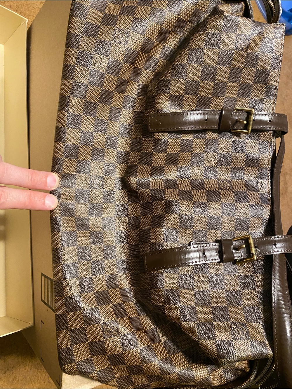 Louis Vuitton Brown Checkered Tote Bag with Leather Straps - Picture 1 of 14